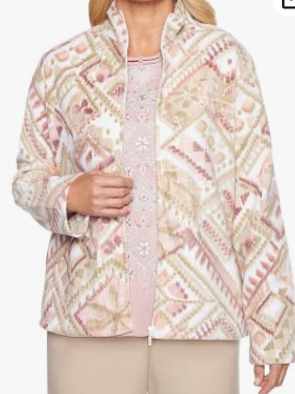 Alfred Dunner Pink and Tan Zip-Up Jacket